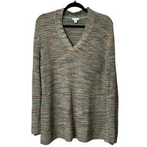 J. Jill Rainbow Multicolor V-Neck Sweater Relaxed Fit Long Sleeve Knit Sz Large